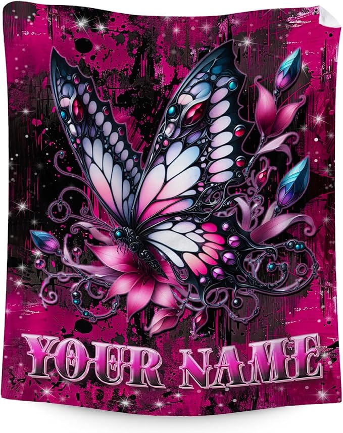 Custom Butterfly Blankets for Girls - 40" x 50" Kids Butterfly Gifts for Girls 4-6 - Fuzzy Cozy Toddler Throw for Sofa, Chair