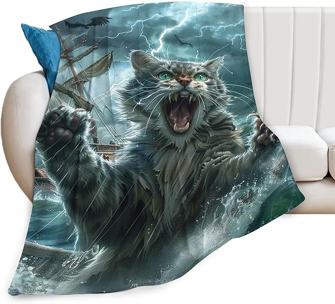 Funny Cat Blanket Nautical Boat Throw Blanket Ocean Gifts and Decor Cat Blanket for Girls Boys Women Men Kids Adults Soft Warm Cozy Fleece Blanket for Couch Sofa Bed 60"x50"