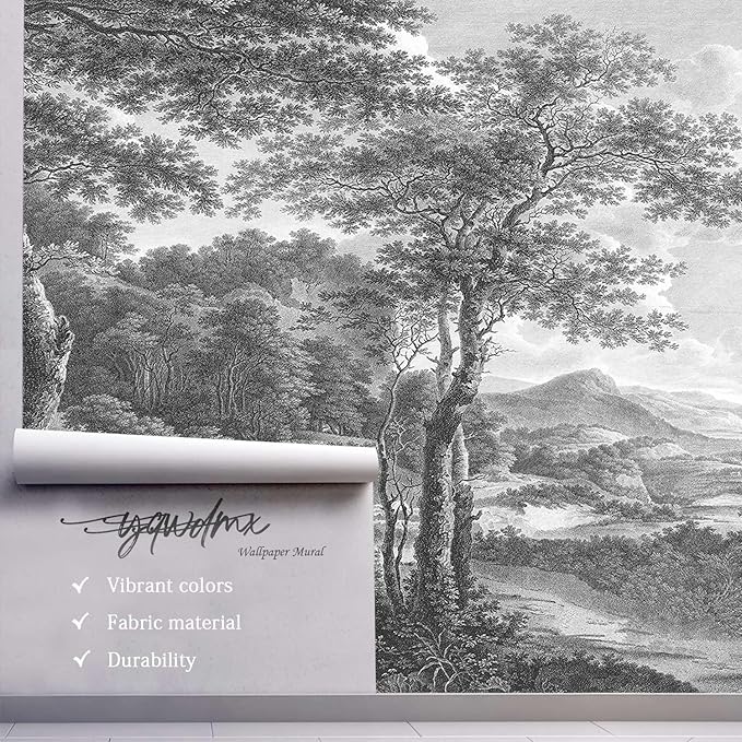 -Vintage Forest Fabric Wallpaper Grey Tree Mural Living Room 140" x 91" (Not Peel and Stick)