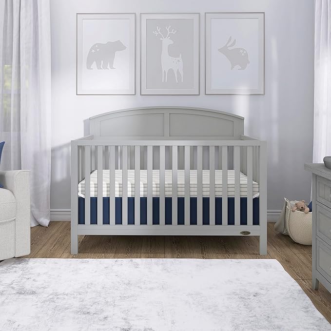 Dream On Me Storybrooke 5-in-1 Convertible Full-Size Baby Crib in Pebble Grey, GreenGuard Gold & JPMA, Convert to Toddler, Day & Full-Size Bed, Sustainable Pinewood, 3 Mattress Heights
