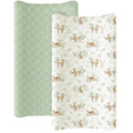Konssy Waterproof Muslin Changing Pad Cover 2 Pack, Quilted Cotton Fitted Diaper Changing Table Cover, Soft Changing Pad Sheets for Girls Boys (Woodland, Sage)