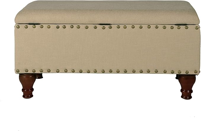 Homepop Home Decor | Upholstered Storage Bench with Nailhead Trim | Ottoman with Storage for Living Room & Bedroom | Decorative Home Furniture (Tan ) Large