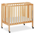 Dream On Me 3-in-1 Portable Folding Stationary Side Mini Baby Crib in Natural & Mattress, GreenGuard Gold & JPMA, Use as Changer & Playpen, Locking Wheels, 3 Mattress Heights, Extra Firm Mattress