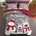 7 Pcs Queen Size Christmas Comforter Set with 2 Pillowcases & 2 Shams, Grey Cute Snowman Bedding for Kids and Adults, Cartoon Reindeer Bed in a Bag with Flat Fitted Sheet