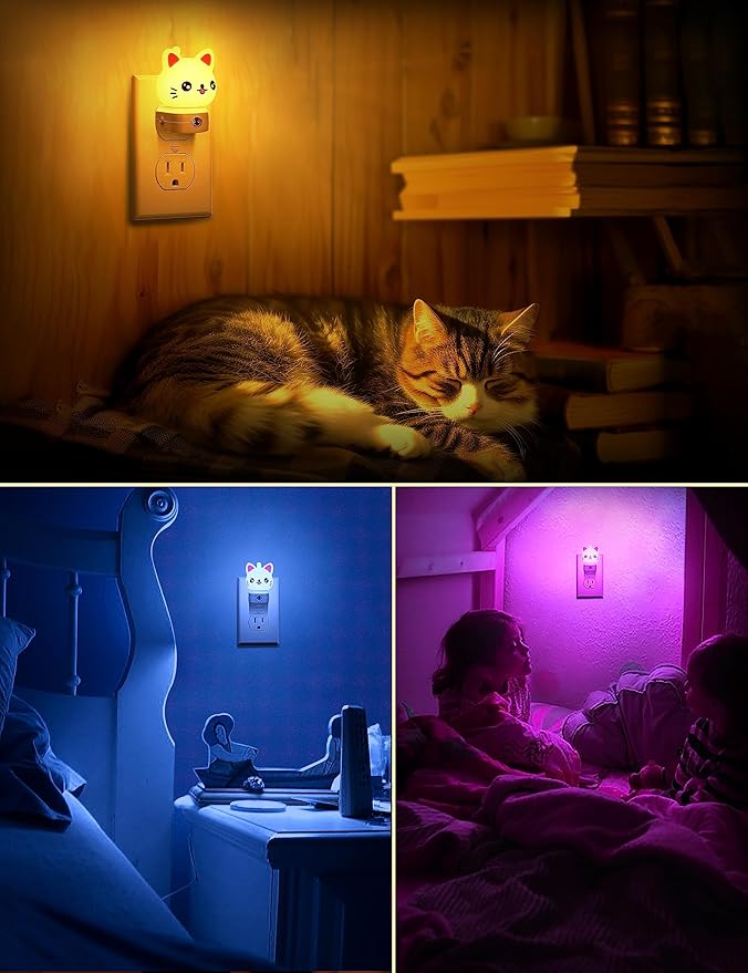 DORESshop Cat Night Lights Plug Into Wall, Cute Night Light for Kids, 8-Color RGB LED Night Light with Dusk to Dawn Sensor, Nightlight for Kids Room, Bathroom, Bedroom Décor, Children Christmas Gift