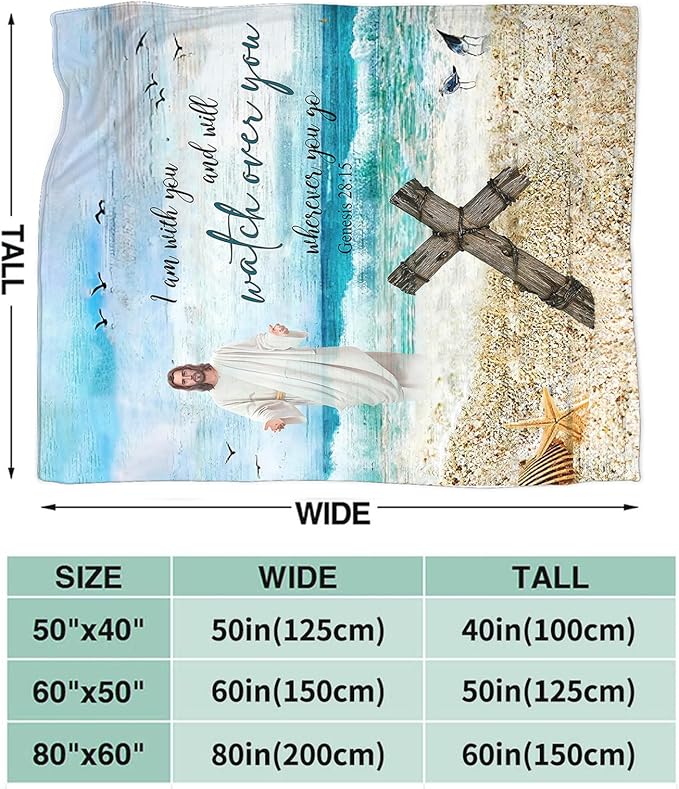 Tijuboni Christian Religious Jesus Throw Blanket Ocean Beach Gifts for Women Men Girls Boys Kids Adults Soft Flannel Fleece Blanket for Couch Sofa Bed Home Decor 40"x50"