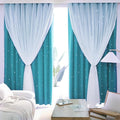 Kinryb Star Cutout Blackout 95 Inches Curtains Double Layer with Sheer Overly Curtains for Bedroom Thermal Insulated Window Treatment Set with 2 Free Tiebacks (52W x 95L 2 Panels Sky Blue)