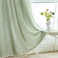 Deeprove Green Boho Curtains 96 Inches Long for Bedroom Living Room, Cotton Linen Stripes Embroidery Weighted, Vintage Bohemian Farmhouse Window Treatment Drape Tassels 1 Panel W52 x L96 Sage