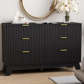 6 Drawer Dresser for Bedroom, Black Fluted Dressers Chest of Drawers with Gold Handle, Wood Mid Century Modern Dressers for Closet, Bedroom Dresser Storage Organizer for Living Room, Hallway
