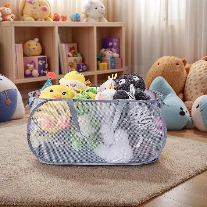 Large Toys Storage Basket Organizer Box for Kids, Boys, Girls - Foldable Toy Storage Bins with Dividers & 2 Sturdy Handles for Living Room, Bedroom, Playroom, Kidsroom (Grey, 2 Compartments)