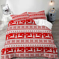 LUVIVIHOME 3PCS Christmas Duvet Cover King Bedding Set, Red Duvet Cover, White Reindeer Snowflake Christmas Tree Winter Holiday New Year Xmas Striped Christmas Comforter Quilt Cover, 2 Pillow Shams