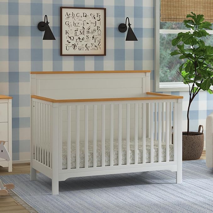 DaVinci Shea 4-in-1 Convertible Crib in Warm White and Honey, GREENGUARD Gold and FSC® Certified