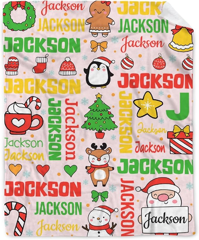 Custom Christmas Blanket | Personalized for Boys Girls | Plush Cozy Name Blanket | Christmas Decor | 60"x80"-Adults/Twin Size