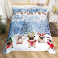 Dog Xmas Duvet Cover Cute Pug Dog Christmas Tree Style Bedding Set 3D Animal Comforter Cover for Boys Girls Children Teens Bedroom Decor White Blue Bedspread Cover Full Size with 2 Pillow Case