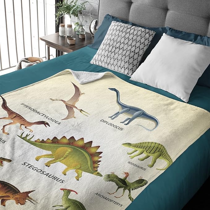 Thuswarm Colorful Ancient Dinosaur Print Flannel Blanket for Autumn Winter Gifts Warm Cozy Soft Funny Print Throw for Bed Couch Sofa 80”×60” Large for Adult
