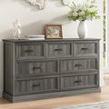 CARPETNAL Farmhouse 7 Drawer Dresser for Bedroom, 55 Inch Wide Modern Grey Dresser TV Stand with Large Drawers & Bar Handles, Rustic Wood Chest of Drawers for Bedroom, Living Room, Hallway, Entryway.