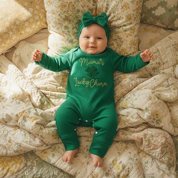My First First St Patricks Day Baby Girl Outfit Newborn Lucky Clover Jumpsuit Romper Cute Infant Spring Clothes