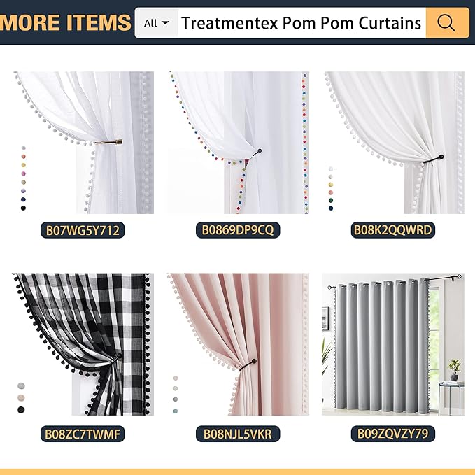 Treatmentex Blush Pink Pompom Sheer Curtains for Bedroom 84" Linen Textured Window Drapes for Living Room Kids Room 2 Panels 52" w