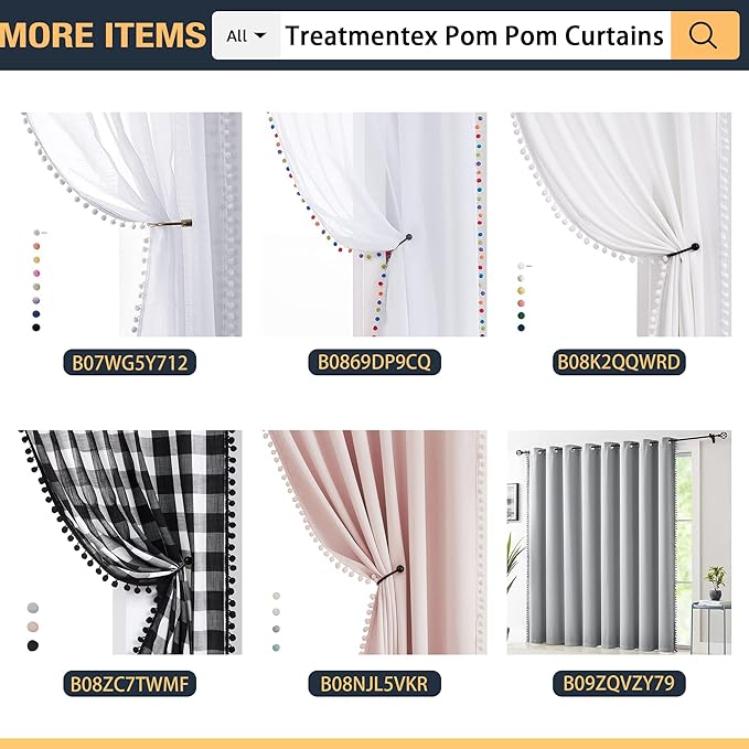 Treatmentex Pompom Sheer Curtain Panels 84inch Long Living Room Bedroom Window Curtain Drapes for School, Kindergarten 52" Width Each Panel. 1 Pair Rod Pocket Aqua