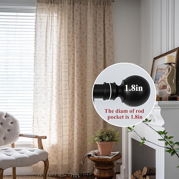 ENJOYBRIDAL Floral Curtains 84 Inch Length 2 Panels Crochet Lace Patchwork Drapes Semi-Sheer Boho Tassel Bedroom Living Room Farmhouse Beige Country Rustic Rod Pocket Window Curtain Panels