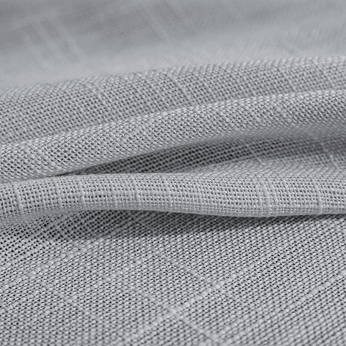 FMFUNCTEX Linen Semi Sheer Curtains for Bedroom, Grey Curtains 45 Inches Long for Living Room, Country Farmhouse Sheer Short Drapes, Light Filtering Window Curtain, Grommet Top 2 Panels