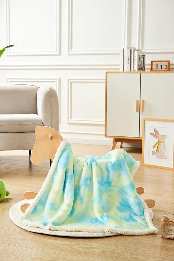 Flannel Baby Blanket Reversible Super Soft Blankets for Boys Girls Infant Newborn Sherpa Receiving Blankets for Crib Stroller Green Tie Dye 30" x 40"