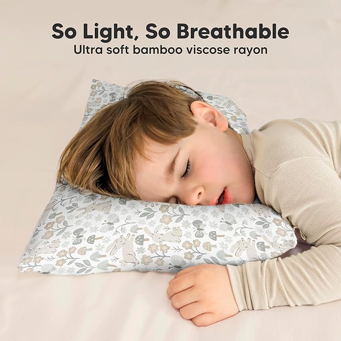 Toddler Pillow with Pillowcase - 13x18 My Little Cuddly Pillow, Viscose Derived From Bamboo Nursery Toddler Pillows for Sleeping,Kids Pillow, Small Travel Pillows, Mini Toddler Bed Pillow (Prairie)
