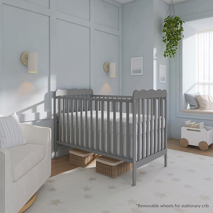Dream On Me Carson Classic 3-in-1 Convertible Full-Size Baby Crib in Steel Grey, GreenGuard Gold & JPMA, 4 Mattress Heights, Converts to Day & Toddler Bed, Locking Wheels, Classic Nursery Design