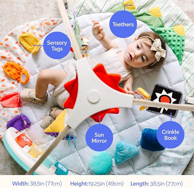 Move2Play, Montessori Inspired Wooden Kick & Play Baby Gym | Musical Piano | Thick + Soft Floor Mat | Tummy Time Activity Center | Play Mat for Newborns & Infants | Toys for Ages 0-6+ Months