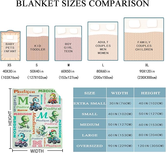 Personalized Dinosaur Truck Blanket Gifts for Girls Boys Women - Super Soft Cozy Warm Throw Sheet for Couch Bed Sofa Office Decor All Season 40"x50" for Kids/Children