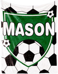Personalized Soccer Blanket with Name for Boys, Custom Name Blanket for Teen, Soft Flannel Soccer Customized Gift for Birthday 50"x60"