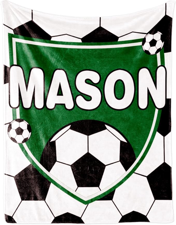 Custom Soccer Blanket with Name for Boys, Personalized Name Blanket for Kids, Soft Flannel Soccer Customized Gift for Birthday Christmas Baby Shower Children Day 40"x50"