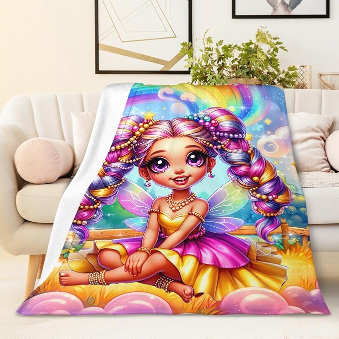 Blanket for Girls, Fairy Throw for Kids Teens 60x80 Inches Soft Warm Lightweight Cute Throw Blankets for Sofa Couch Bed Travel Daughter Birthday Gift
