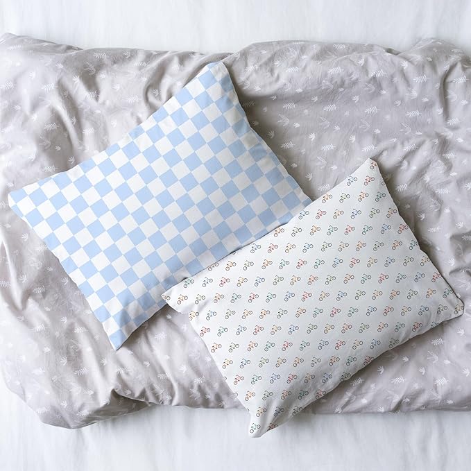 Little Sleepy Head Youth Pillow with Pillowcase 16x22, Jumbo Toddler Pillow, Hypoallergenic Pillowcase - Best Kids Pillows for Sleeping, Perfect Kids Travel Pillow (Checkers Baby Blue)