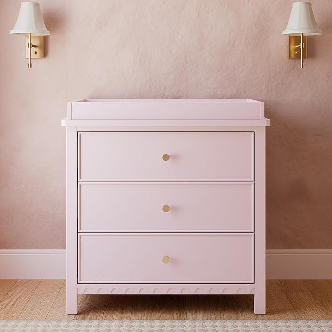 Graco Sasha 3-Drawer Chest with Changing Table Topper (Blush) – GREENGUARD Gold Certified, Nursery Bedroom Chest with Spacious Storage, Interlocking Drawer System, Pre-Installed Tracks