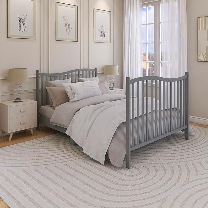 Dream On Me Chelsea 5-in-1 Convertible Full-Size Baby Crib in Steel Grey, GreenGuard Gold & JPMA, Pinewood, 4 Mattress Heights, Converts to Toddler, Day & Full-Size Bed, Modern Classic Nursery