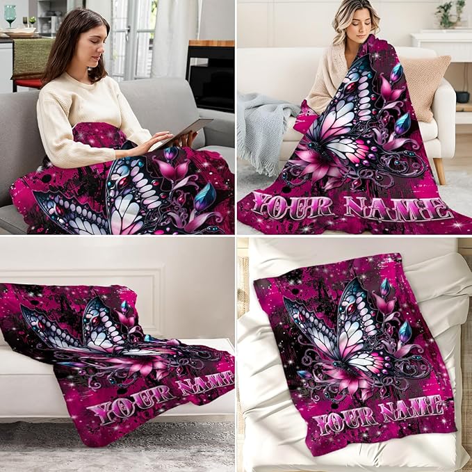 Custom Butterfly Blankets for Girls - 40" x 50" Kids Butterfly Gifts for Girls 4-6 - Fuzzy Cozy Toddler Throw for Sofa, Chair