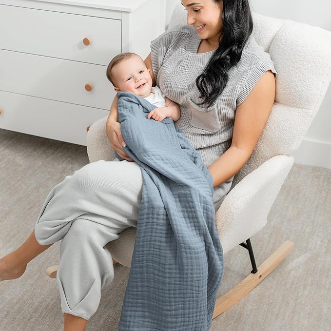 Comfy Cubs Muslin Baby Blanket - Soft, Lightweight, 6-Layer Cotton Swaddle Blankets for Newborns, Infants & Toddlers - 40" x 40" Large, Breathable & Versatile for Sleeping & Tummy Time - Pacific Blue