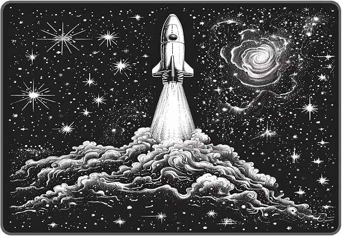 5' x 7' Space Rocket Rug for Kids Bedroom Black Stars Galaxy Rugs Carpet Planet Printed Throw Rugs for Boys Teens Living Room,150x210cm