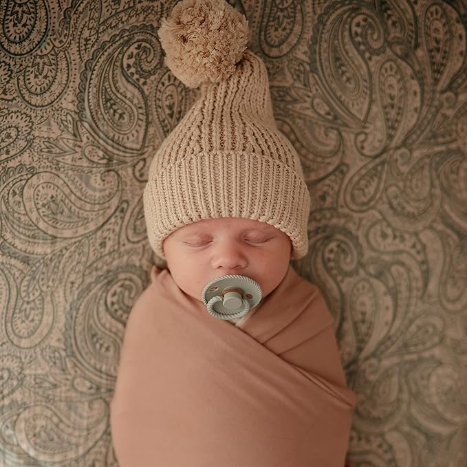mushie Stretchy Baby Swaddle Blanket | Extra Soft & Snug Fit | 47"x47" (Natural)