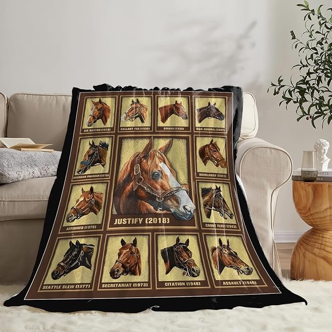Tijuboni Racing Horses Throw Blanket Horse Gifts for Girls Boys Women Men Kids Adults Soft Flannel Fleece Blanket for Couch Sofa Bed Home Decor 40"x50"