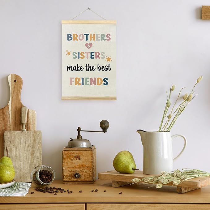 TLESKE Kids Room Playroom Poster Hanger Frame, Brothers Sisters Make the Best Friends Hanging Wall Art Decor for Kids Bedroom Nursery Playroom, Baby Room Wall Prints Picture Artwork Banner, 12x16