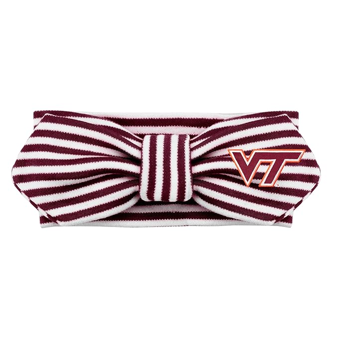Creative Knitwear Virginia Tech Hokies Infant Girls Maroon/White Striped Hair Knot Headband Embroidered Logo - Size Newborn - 4T