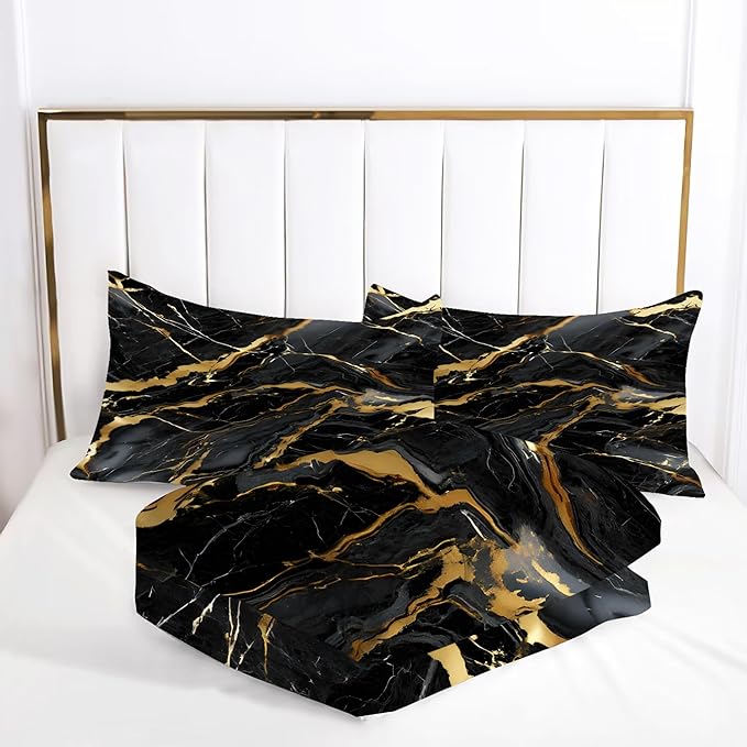 Black and Gold Comforter Set: Twin Size Black Marble Bedding Sets Abstract Marbling Quilts for Teens Kids Boys Modern Aesthetic Bed Set 1 Comforter & 1 Pillow Case