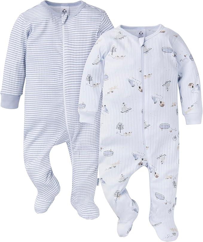 Gerber baby-girls Baby Unisex 2-pack 2-way Zip Textured Sleep 'N Play