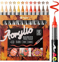 Paint Pens Acrylic Markers - 12 Warm Tone Brush Tip Water Based Marker Pens for Rock Painting, Wood, Ceramic, Glass, Acrylic Paint Markers for Egg Pumpkin