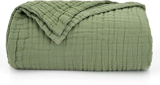 Love's cabin 6 Layer 100% Cotton Muslin Blanket, 90"x90" Muslin Blanket Queen for Couch Bed, Lightweight and Breathable Cotton Gauze for Adult, Sage Green