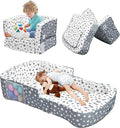 Toddler Travel Bed, Portable Toddler Bed & Chair 2-in-1 – Convertible Travel Crib with Storage Pockets, Built-waterproof Oxford Cloth, Easy,Washable Covers,Soft Dutch Velvet (Stars Pattern)