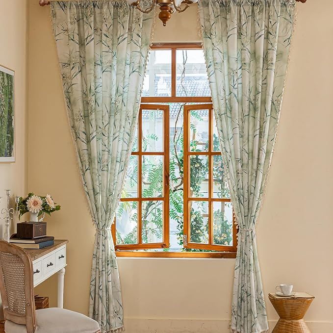 ENJOYBRIDAL White Floral 96 Inch Curtains 2 Panel Set Bedroom Boho Drapes Semi Sheer Dining Room Living Room Rod Pocket Window Curtain Panels Long Farmhouse Country Cute Chic Window Treatments
