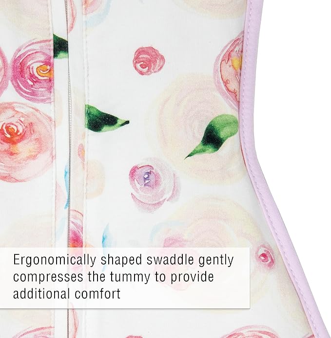 Woombie Original Baby Swaddling Blanket - Self-Soothing, Cotton Baby Swaddle with Zipper - Wearable Newborn Blanket, Watercolor Roses, 14-19 lbs